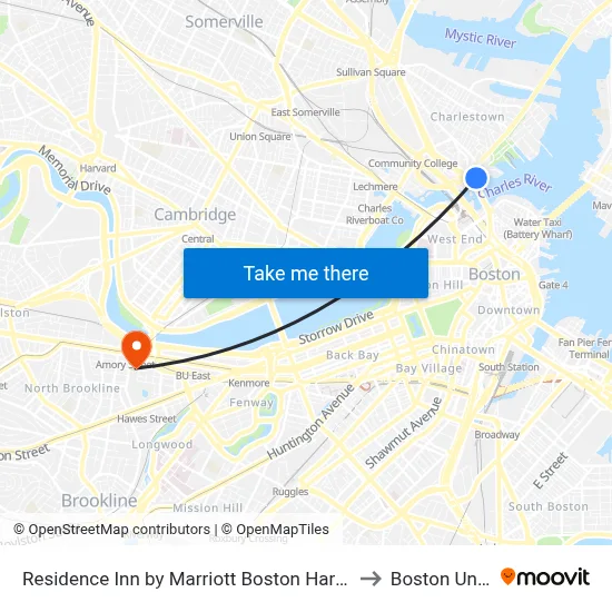 Residence Inn by Marriott Boston Harbor on Tudor Wharf to Boston University map