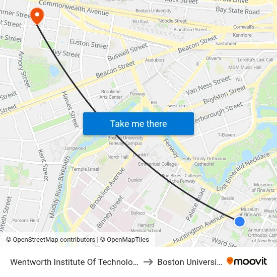 Wentworth Institute Of Technology to Boston University map