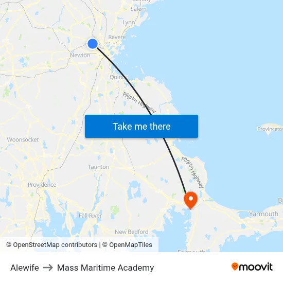 Alewife to Mass Maritime Academy map