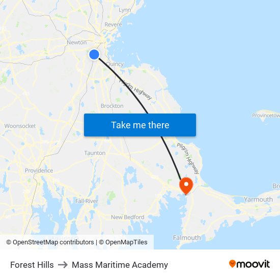 Forest Hills to Mass Maritime Academy map