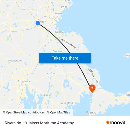 Riverside to Mass Maritime Academy map