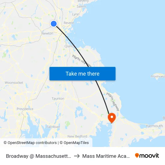 Broadway @ Massachusetts Ave to Mass Maritime Academy map