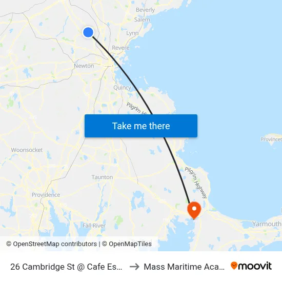 26 Cambridge St @ Cafe Escadrille to Mass Maritime Academy map