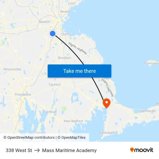 338 West St to Mass Maritime Academy map