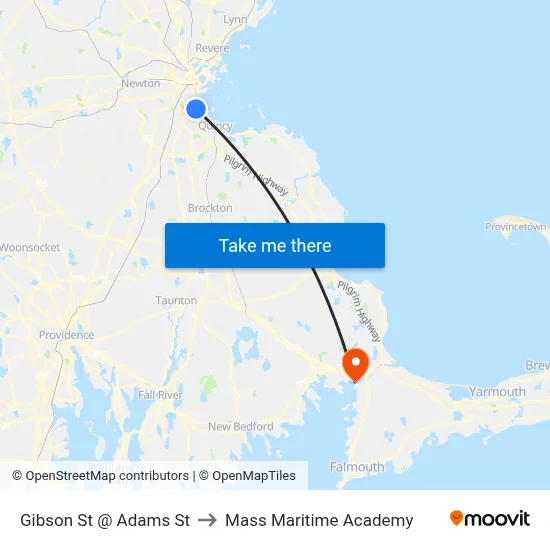 Gibson St @ Adams St to Mass Maritime Academy map