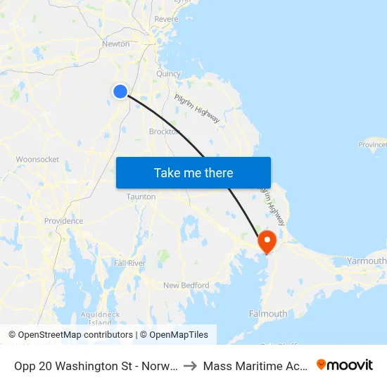 Opp 20 Washington St - Norwood Line to Mass Maritime Academy map