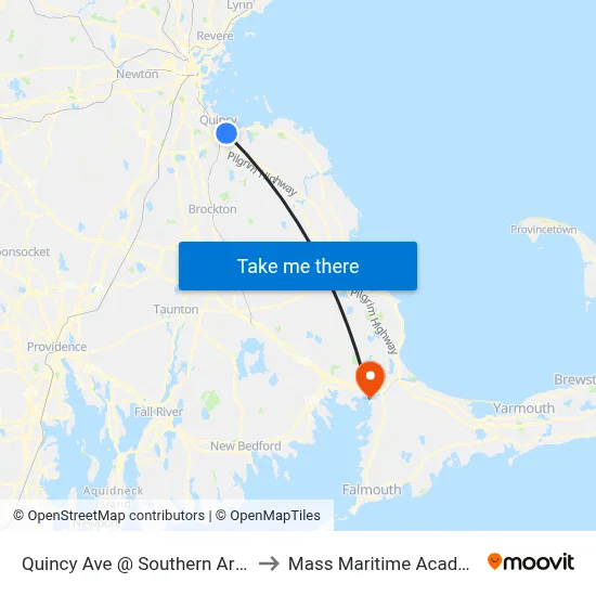 Quincy Ave @ Southern Artery to Mass Maritime Academy map