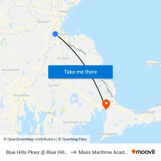 Blue Hills Pkwy @ Blue Hill Ave to Mass Maritime Academy map