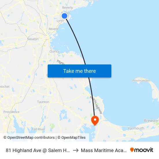 81 Highland Ave @ Salem Hospital to Mass Maritime Academy map