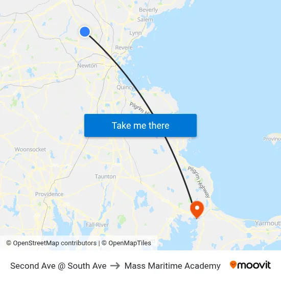 Second Ave @ South Ave to Mass Maritime Academy map
