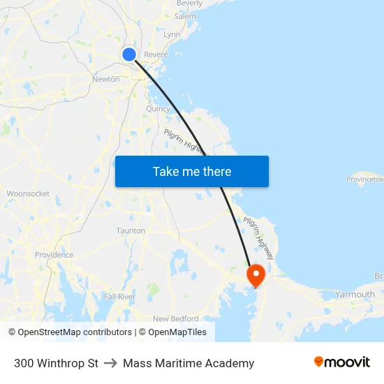 300 Winthrop St to Mass Maritime Academy map