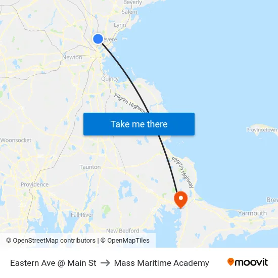 Eastern Ave @ Main St to Mass Maritime Academy map