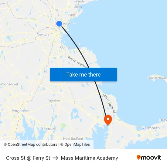 Cross St @ Ferry St to Mass Maritime Academy map