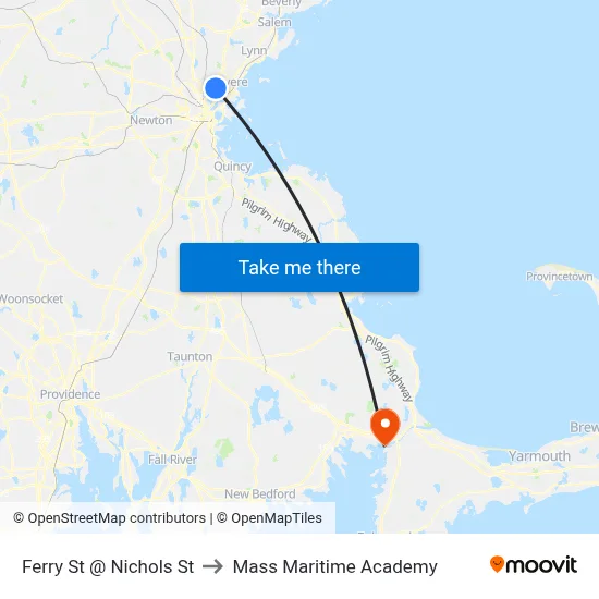 Ferry St @ Nichols St to Mass Maritime Academy map