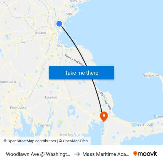 Woodlawn Ave @ Washington Ave to Mass Maritime Academy map
