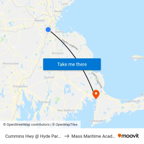 Cummins Hwy @ Hyde Park Ave to Mass Maritime Academy map