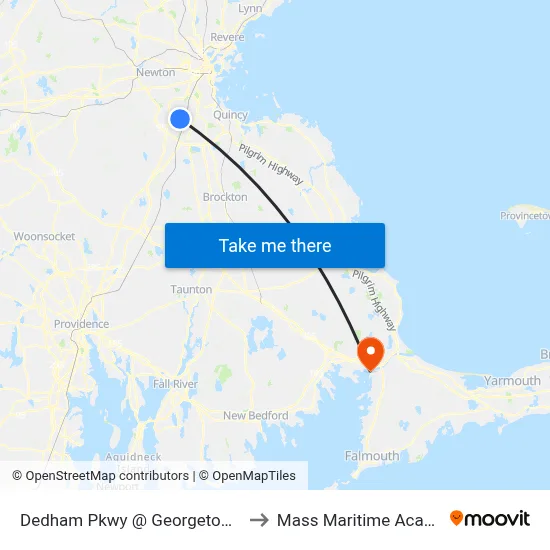 Dedham Pkwy @ Georgetowne Dr to Mass Maritime Academy map
