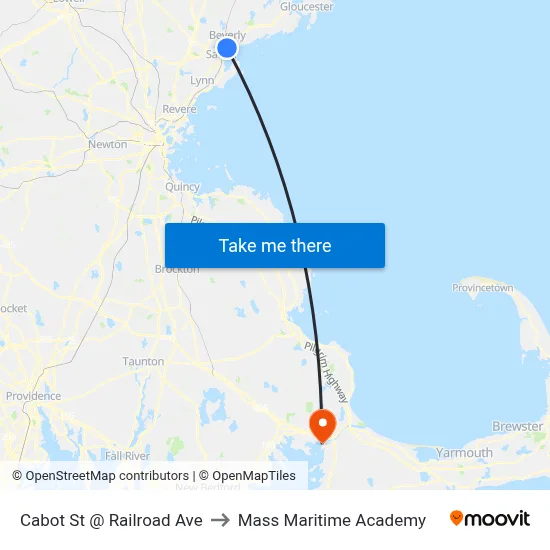 Cabot St @ Railroad Ave to Mass Maritime Academy map