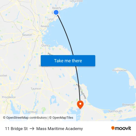 11 Bridge St to Mass Maritime Academy map