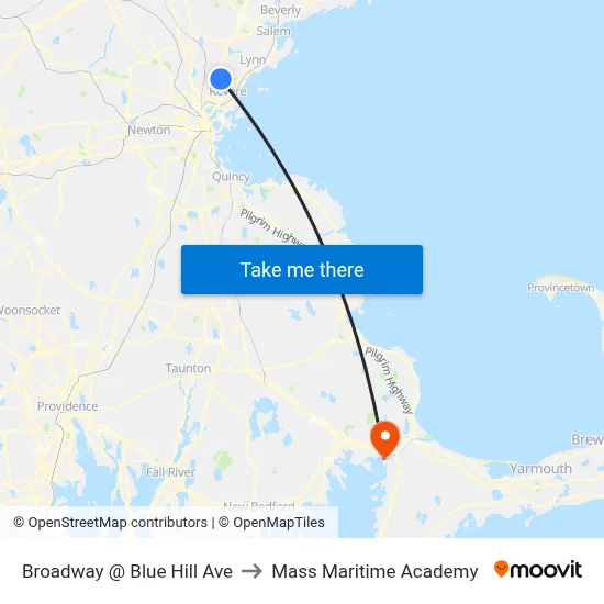 Broadway @ Blue Hill Ave to Mass Maritime Academy map