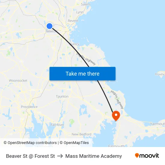 Beaver St @ Forest St to Mass Maritime Academy map