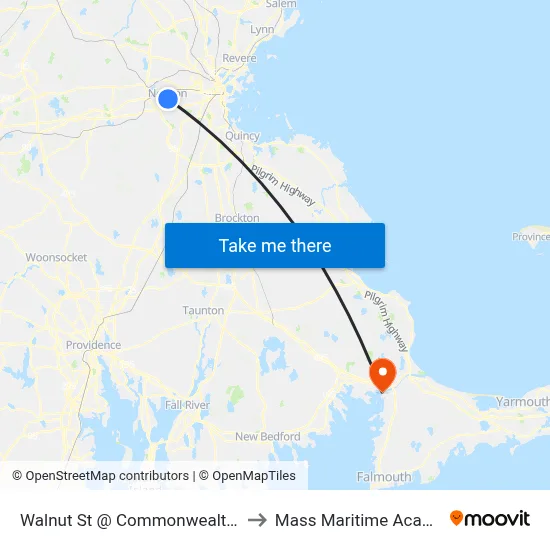 Walnut St @ Commonwealth Ave to Mass Maritime Academy map