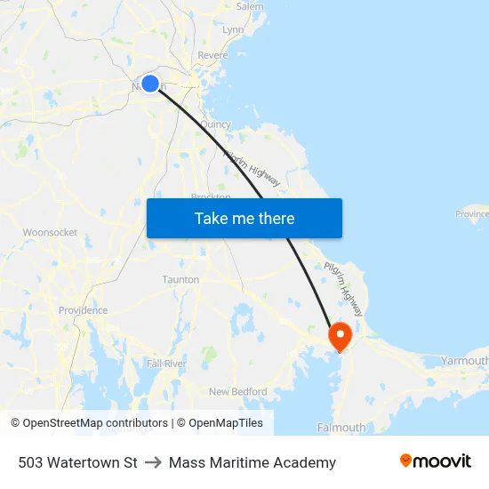 503 Watertown St to Mass Maritime Academy map
