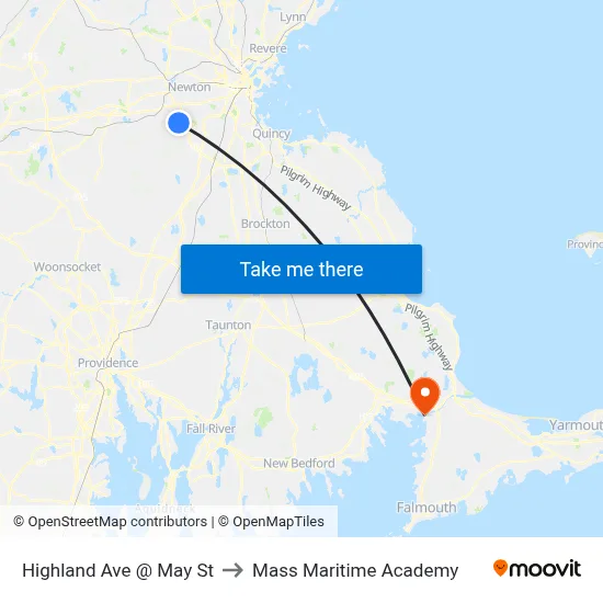 Highland Ave @ May St to Mass Maritime Academy map