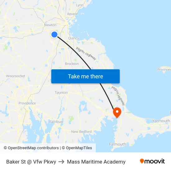 Baker St @ Vfw Pkwy to Mass Maritime Academy map