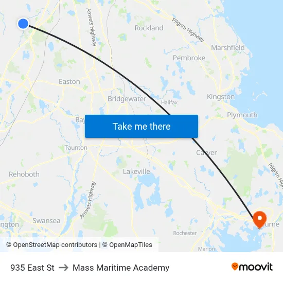 935 East St to Mass Maritime Academy map