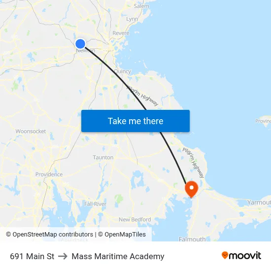 691 Main St to Mass Maritime Academy map