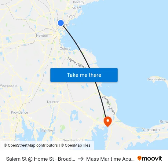 Salem St @ Home St - Broadway Sq to Mass Maritime Academy map