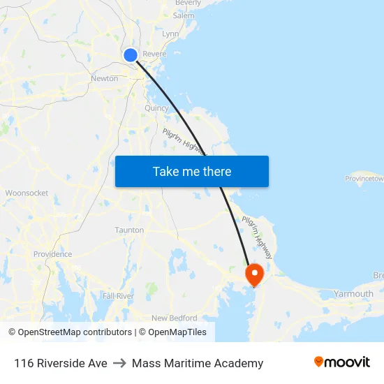 116 Riverside Ave to Mass Maritime Academy map