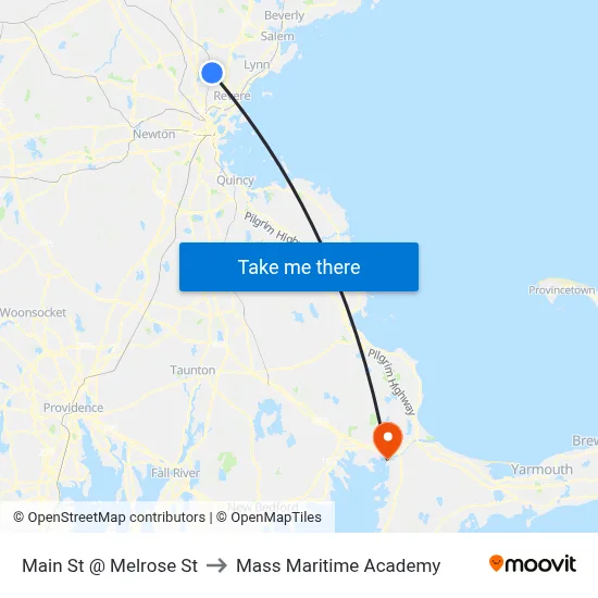 Main St @ Melrose St to Mass Maritime Academy map