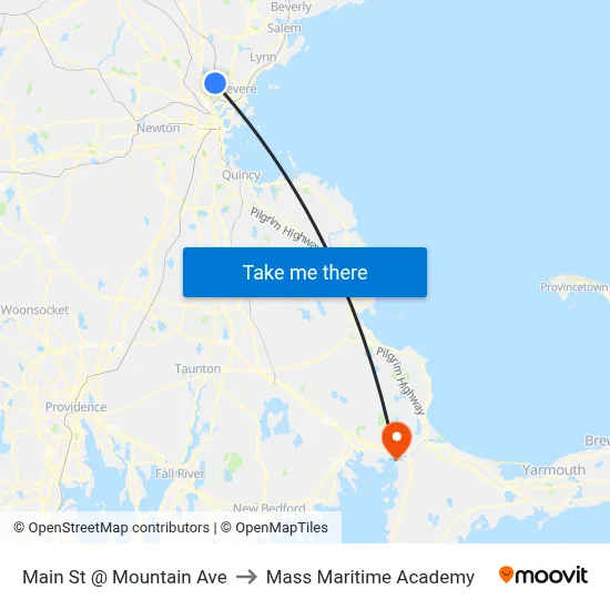 Main St @ Mountain Ave to Mass Maritime Academy map