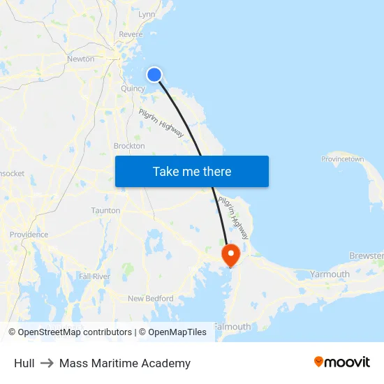 Hull to Mass Maritime Academy map