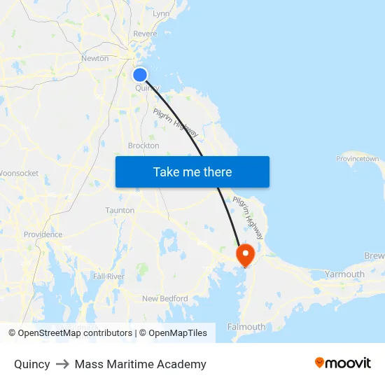 Quincy to Mass Maritime Academy map