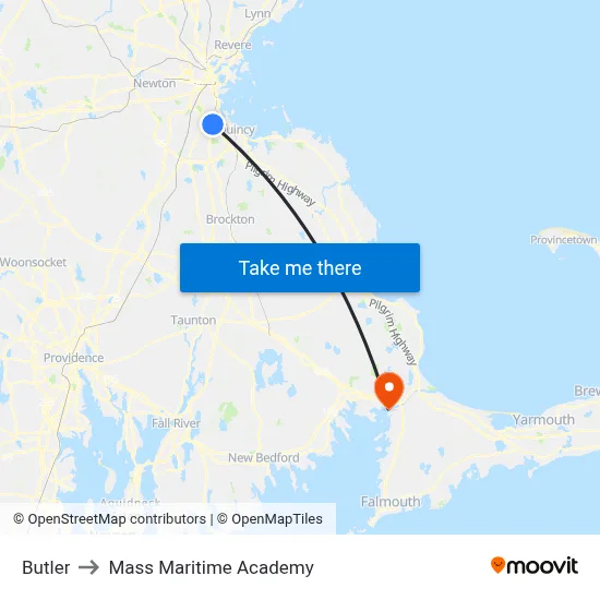 Butler to Mass Maritime Academy map
