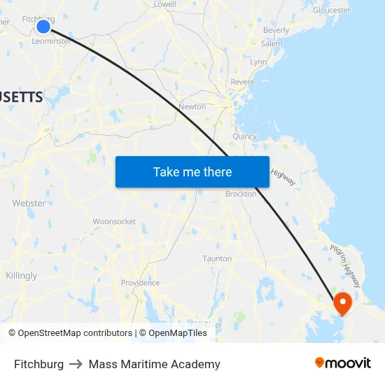 Fitchburg to Mass Maritime Academy map