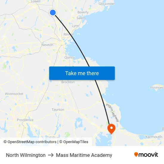North Wilmington to Mass Maritime Academy map