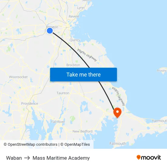 Waban to Mass Maritime Academy map