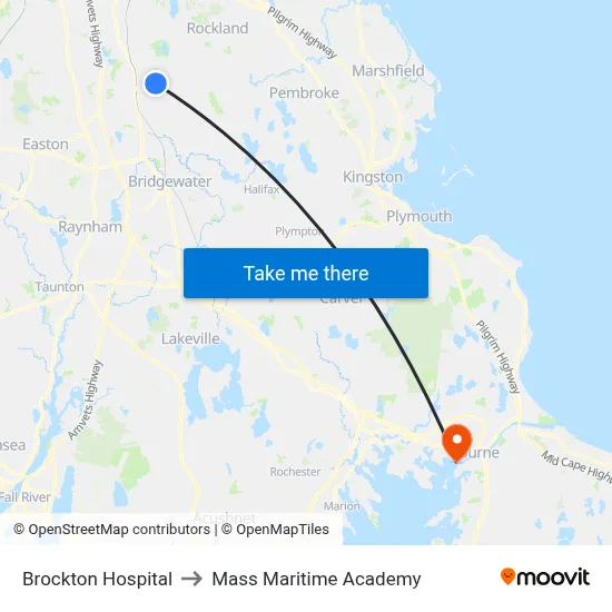 Brockton Hospital to Mass Maritime Academy map