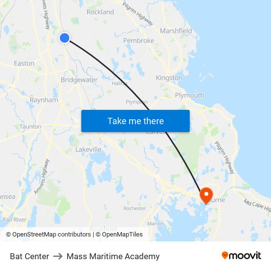 Bat Center to Mass Maritime Academy map