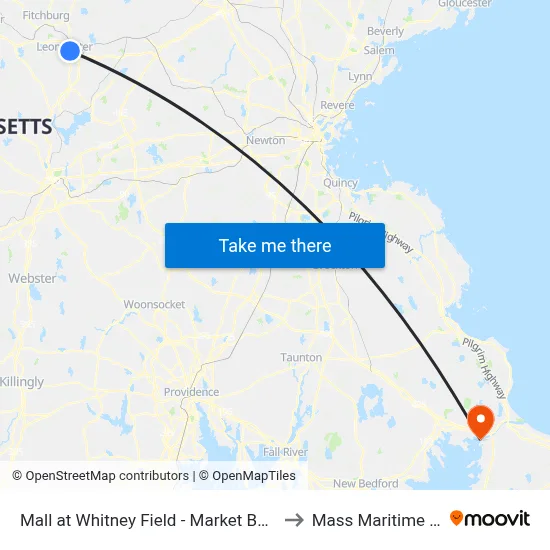 Mall at Whitney Field - Market Basket, Leominster to Mass Maritime Academy map