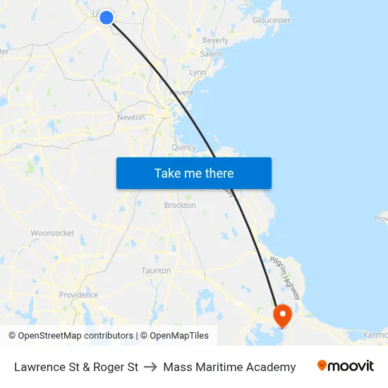 Lawrence St & Roger St to Mass Maritime Academy map