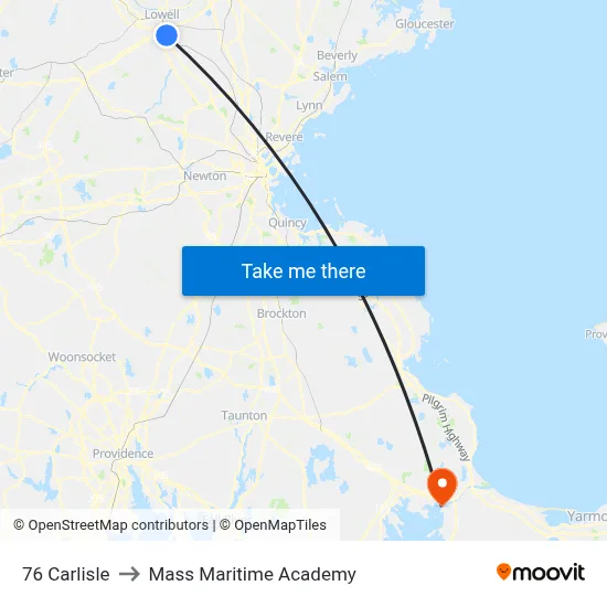 76 Carlisle to Mass Maritime Academy map