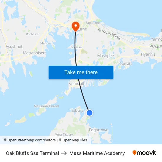 Oak Bluffs Ssa Terminal to Mass Maritime Academy map