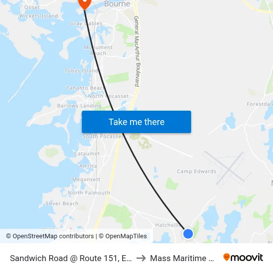 Sandwich Road @ Route 151, East Falmouth to Mass Maritime Academy map