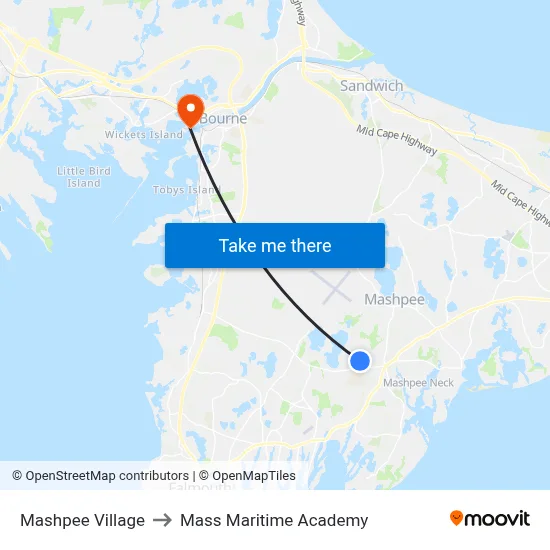 Mashpee Village to Mass Maritime Academy map