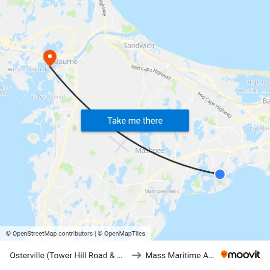 Osterville (Tower Hill Road & Main Street) to Mass Maritime Academy map